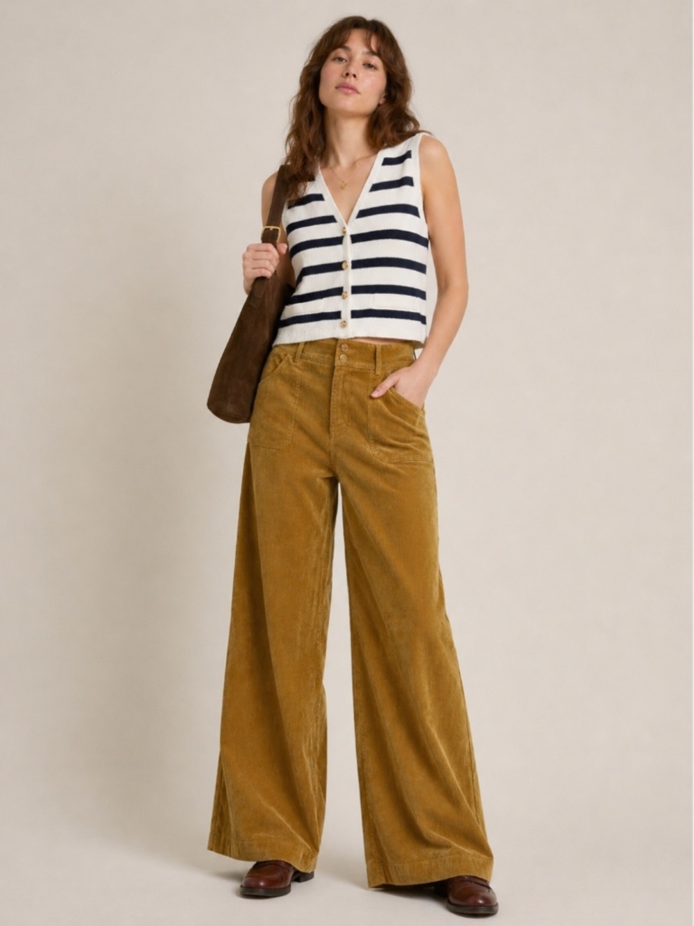 7 For All Mankind Women Mustard Corduroy Pants 4 High Rise Wide Leg Chic Casual